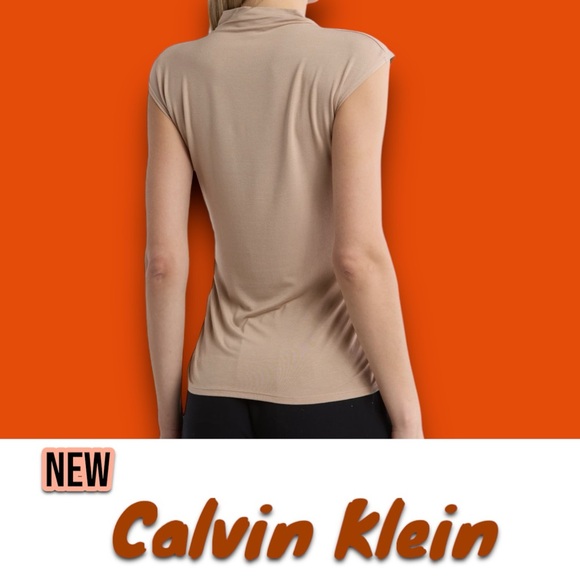 New NWT Calvin Klein Mock Neck Sleeveless Top Mushroom - Picture 3 of 5